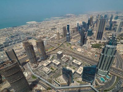 View of Dubai from at the top of the Burj Khalifa